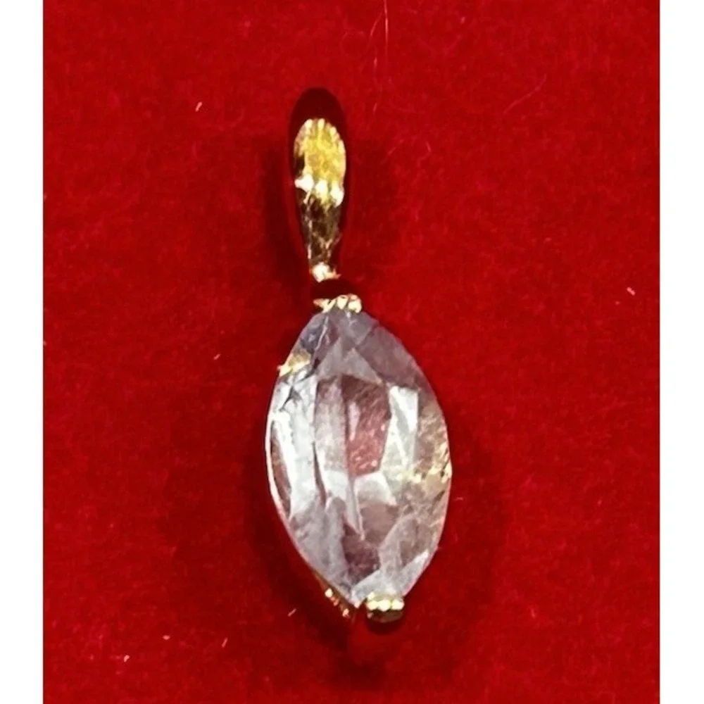 Vintage Light Blue Stone Gold Tone Charm Pendant Dainty Minimalist